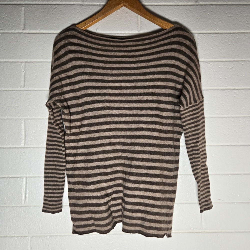 Alice + Olivia Striped Merino Wool Cashmere Sweater Large Brown Boat Neck Luxury